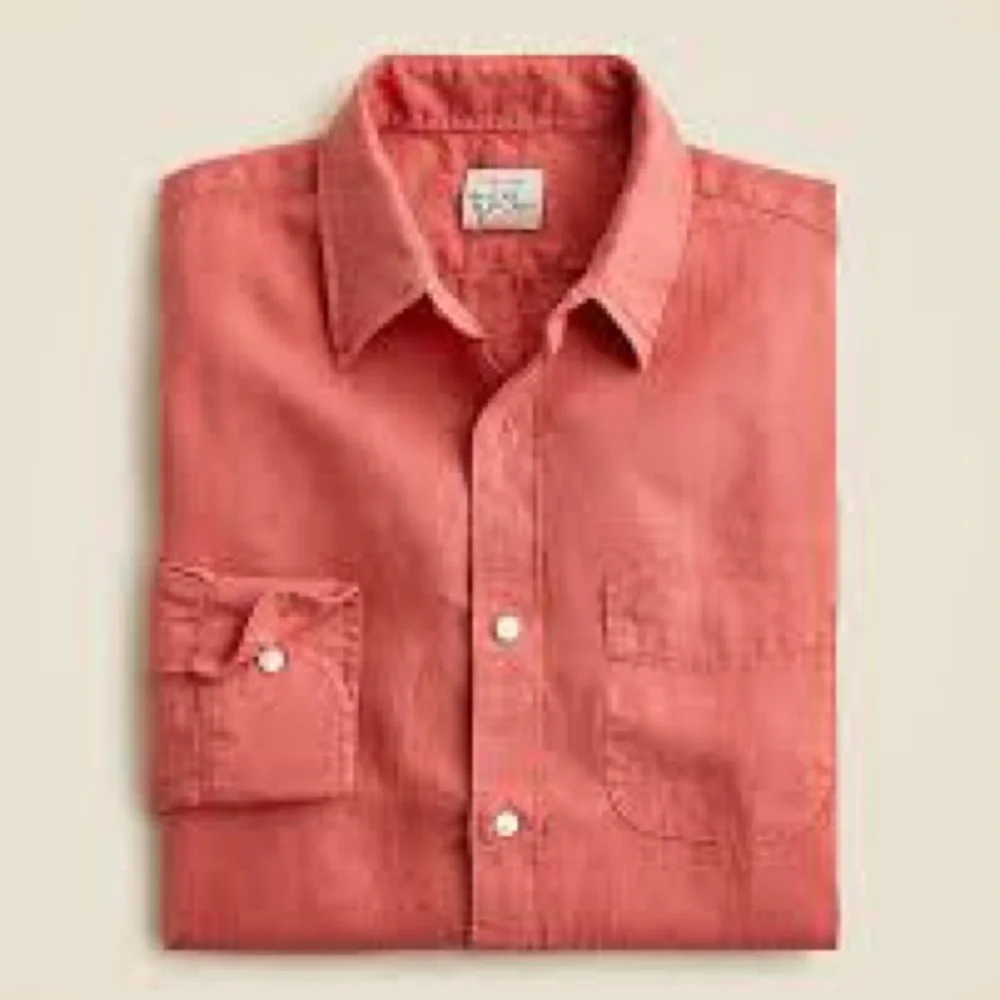Washed linen shirt with point collar Seasoned Red